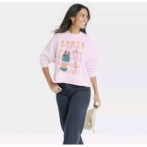 Grayson Threads Women's Sante Light Pink Sweatshirt Wine bottle and Glass XXL